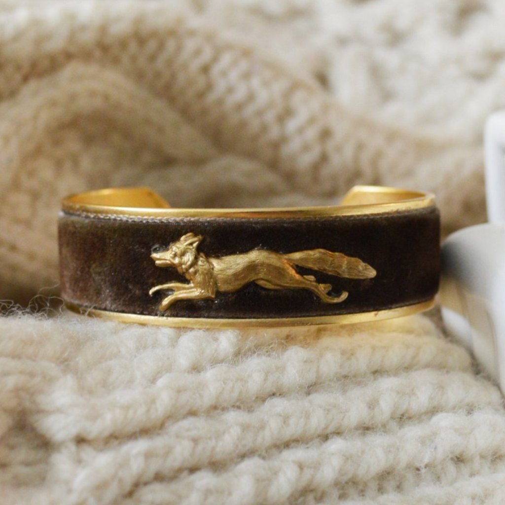 Brown Velvet Running Fox Cuff Bracelet