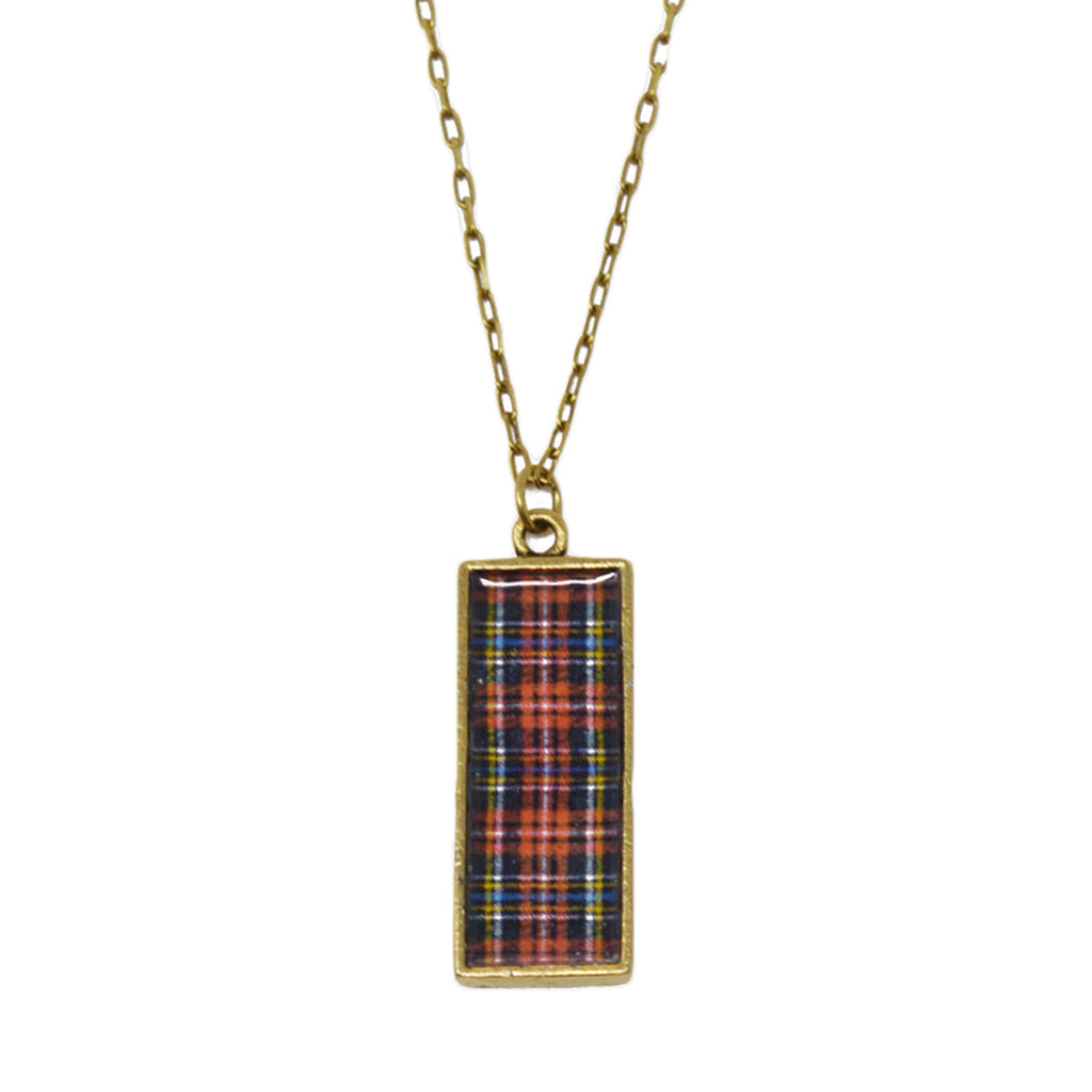 Classic Red Plaid Pendant Necklace
